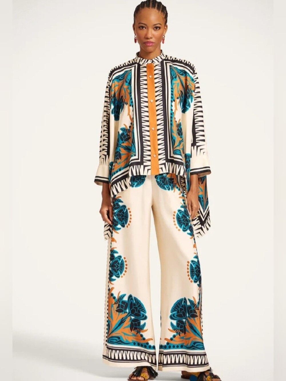 Boho Floral Print Batwing Sleeve Top & Pants Set